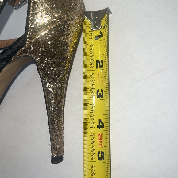 EUC Gold Glitter 5” Open Toe Stilettos by Elle - Picture 6 of 7
